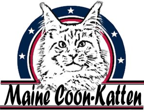 [Bild på en Maine-coon katt framifrån, inramad av ett band av vita, femuddiga stjärnor på blå bakgrund]